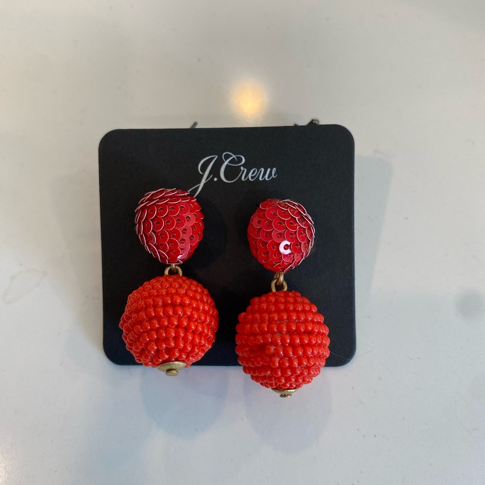 J Crew sequin and seed bead ball drop earrings